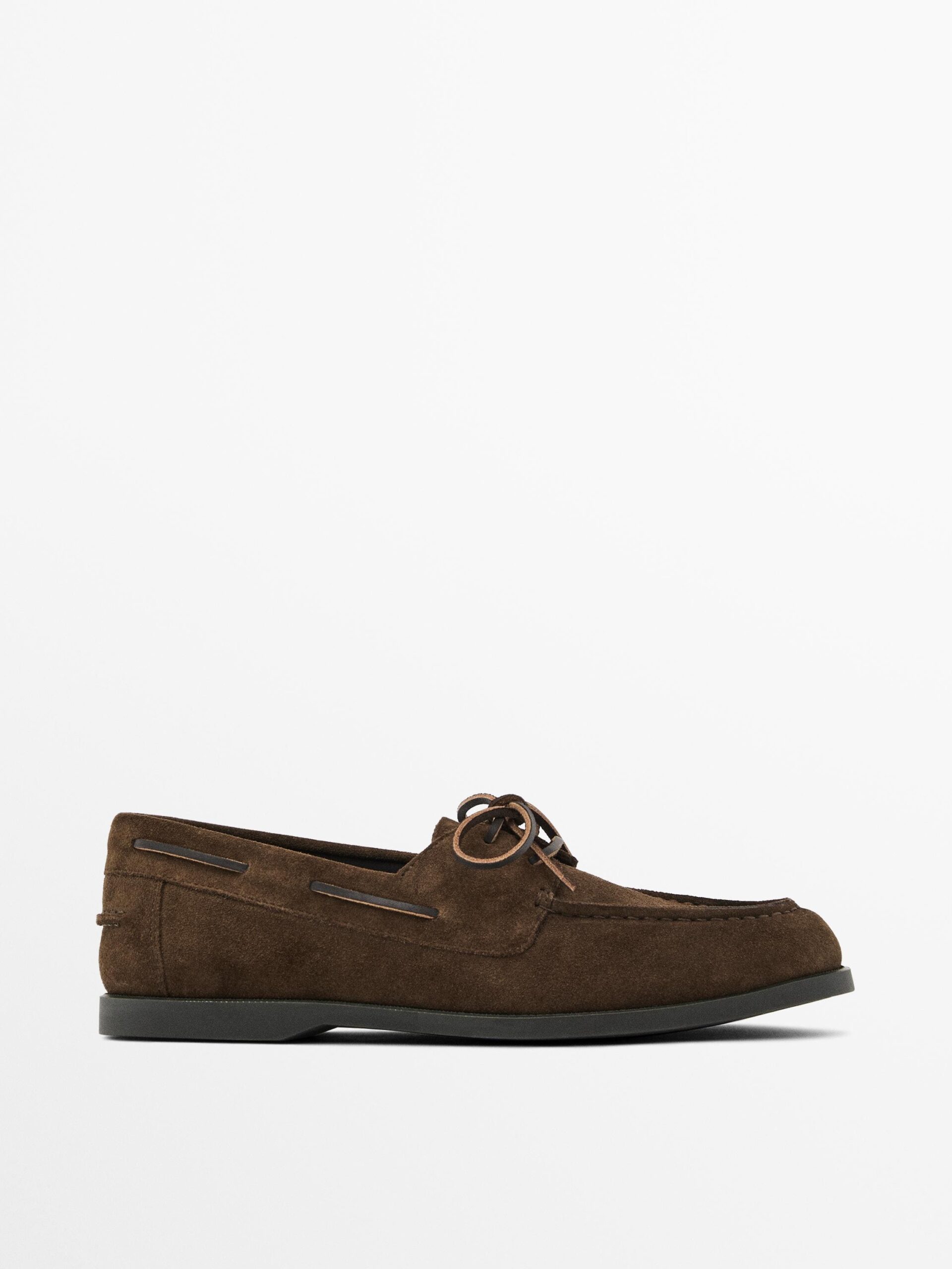 Split suede deck shoes with moc toe brwon -1